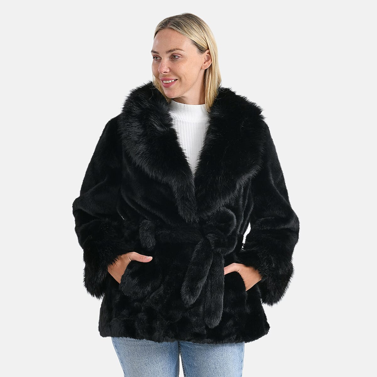 Doorbuster LA MAREY Luxe Faux Fur Belted Jacket with Sueded Interior image number 3
