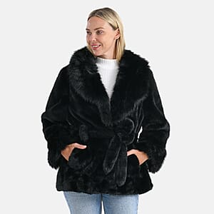  LA MAREY Luxe Faux Fur Belted Jacket with Sueded Interior