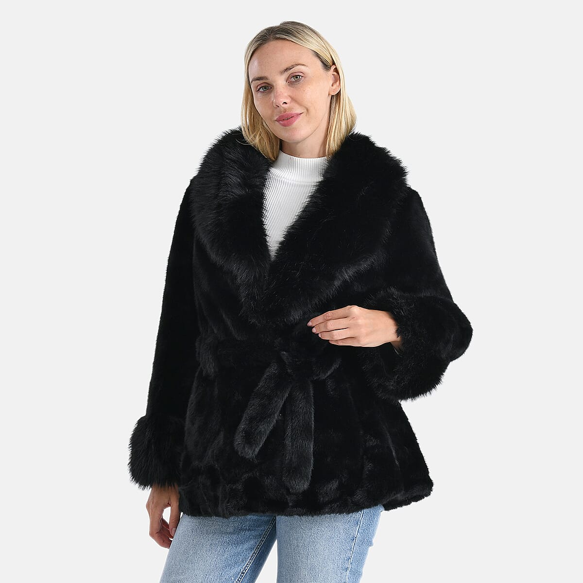 Doorbuster LA MAREY Luxe Faux Fur Belted Jacket with Sueded Interior image number 4