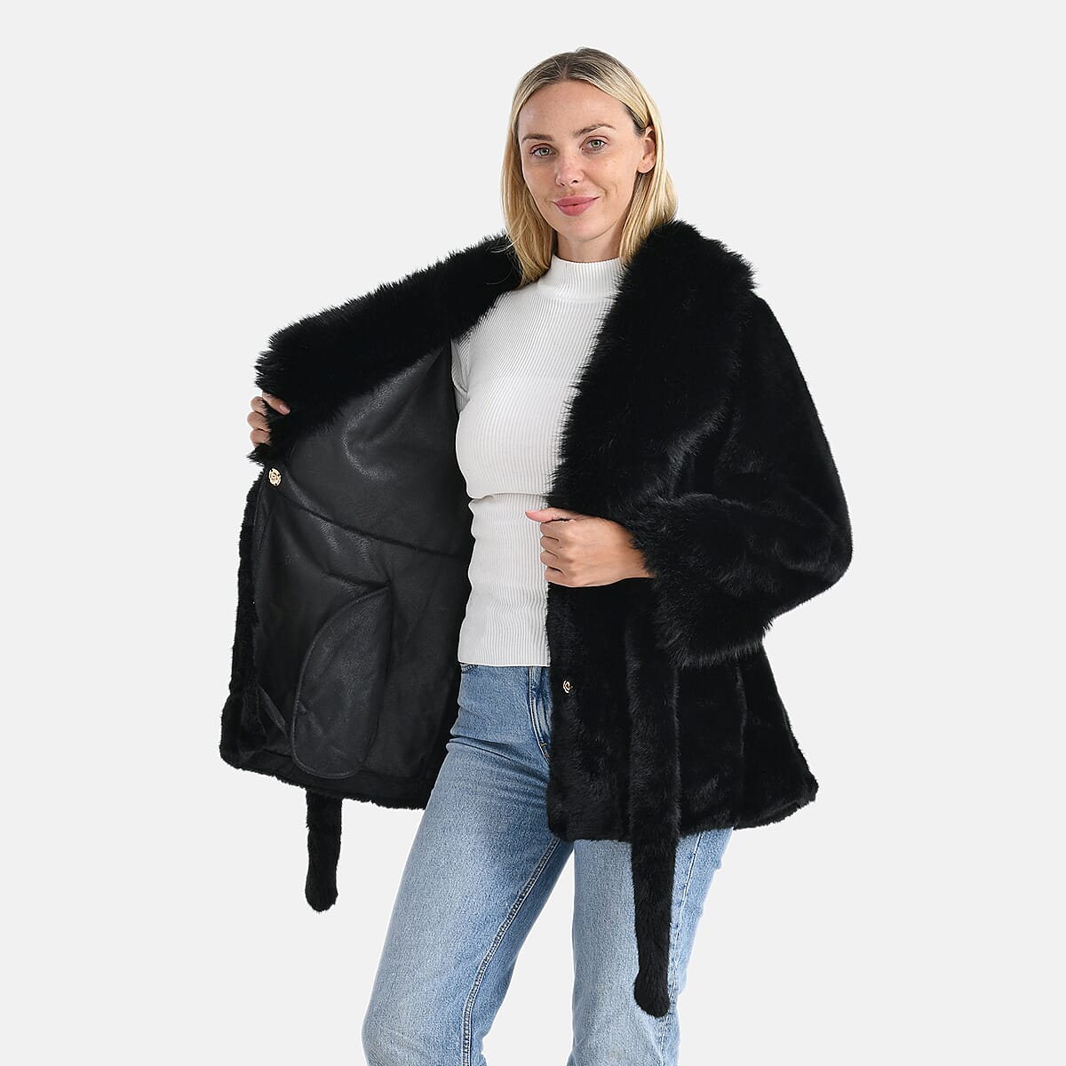 Doorbuster LA MAREY Luxe Faux Fur Belted Jacket with Sueded Interior image number 5
