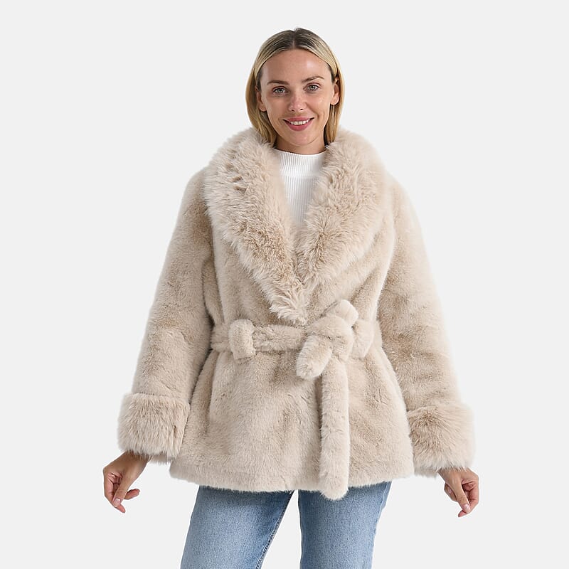 LA MAREY Luxe Faux Fur Belted Jacket with Sueded Interior