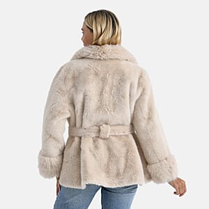 Doorbuster LA MAREY Luxe Faux Fur Belted Jacket with Sueded Interior