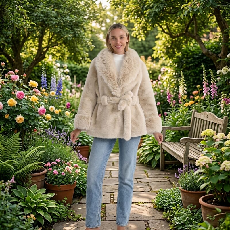 LA MAREY Luxe Faux Fur Belted Jacket with Sueded Interior