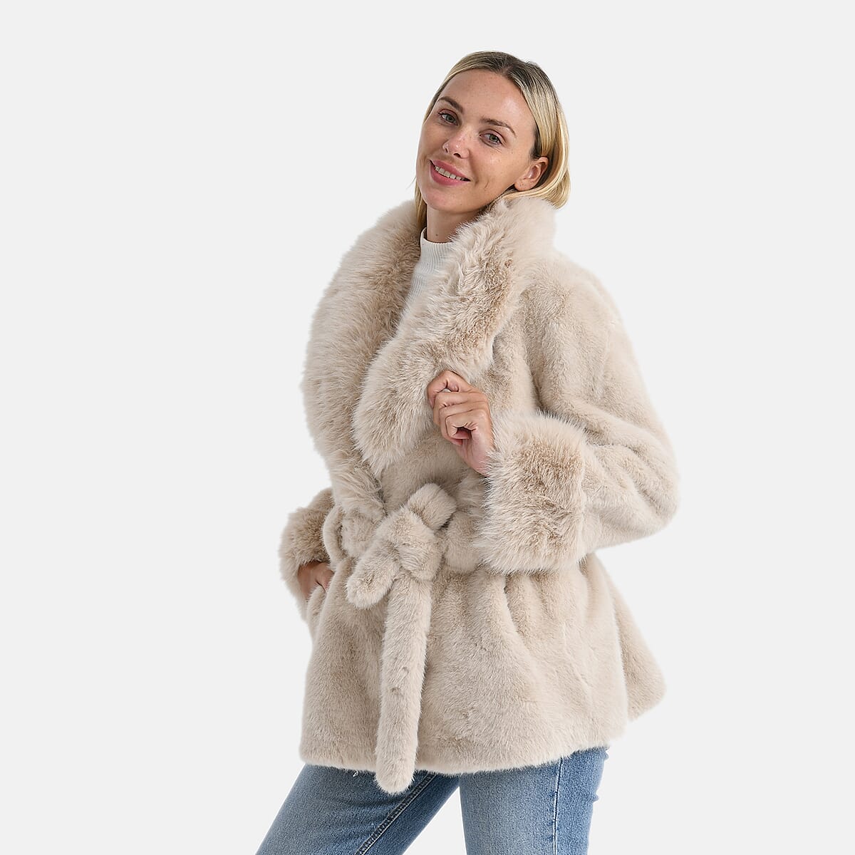 Doorbuster LA MAREY Luxe Faux Fur Belted Jacket with Sueded Interior image number 2