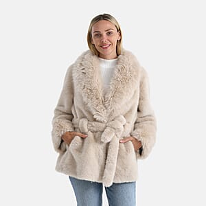 Doorbuster LA MAREY Luxe Faux Fur Belted Jacket with Sueded Interior