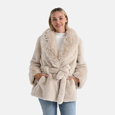LA MAREY Luxe Faux Fur Belted Jacket with Sueded Interior