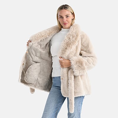 LA MAREY Luxe Faux Fur Belted Jacket with Sueded Interior