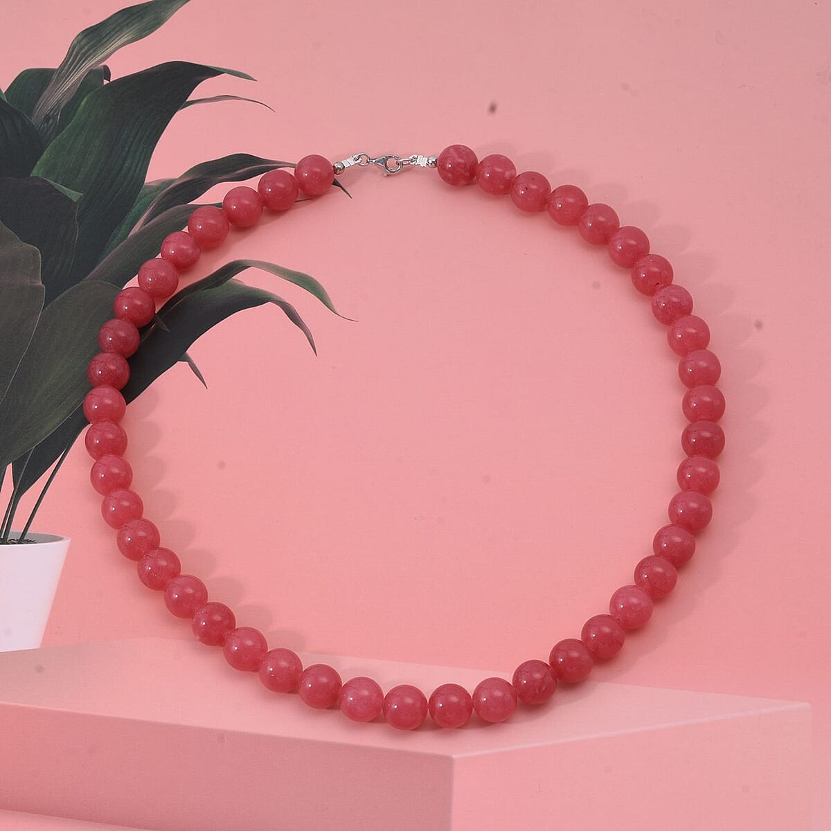 Pink Quartz Beaded 310.50 ctw Necklace 18 Inches in Sterling Silver  image number 1