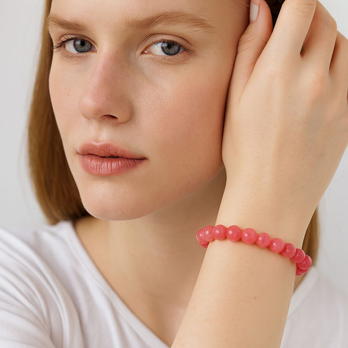 Pink Quartz Beaded 135.50 ctw Stretch Bracelet  image number 2