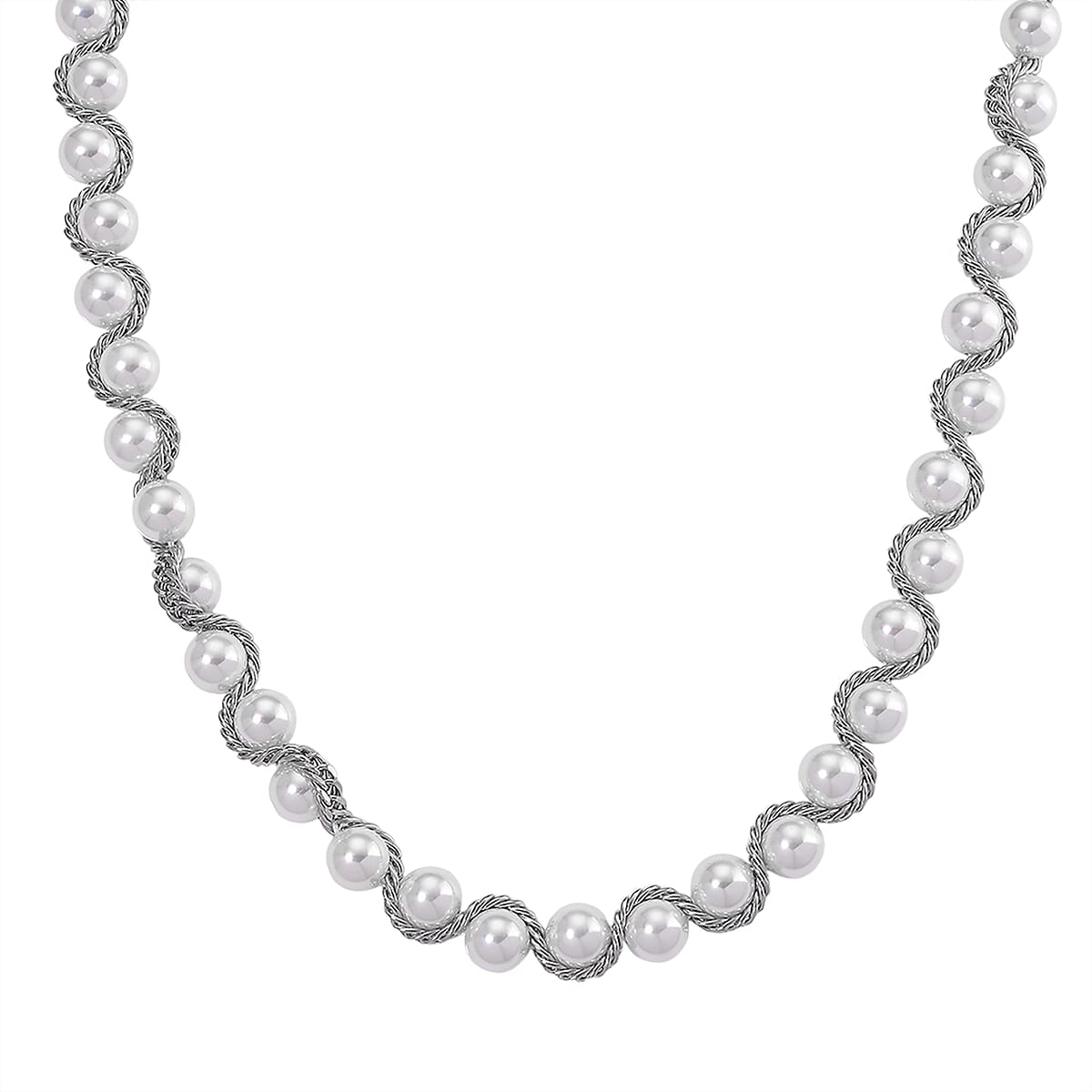 White Shell Pearl Fancy Necklace (19.5-21.5 Inches) in Stainless Steel image number 0