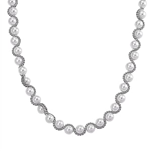 White Shell Pearl Twilight Waves Necklace in Stainless Steel 19.5-21.5 Inches
