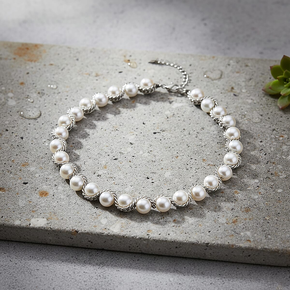 White Shell Pearl Fancy Necklace (19.5-21.5 Inches) in Stainless Steel image number 1