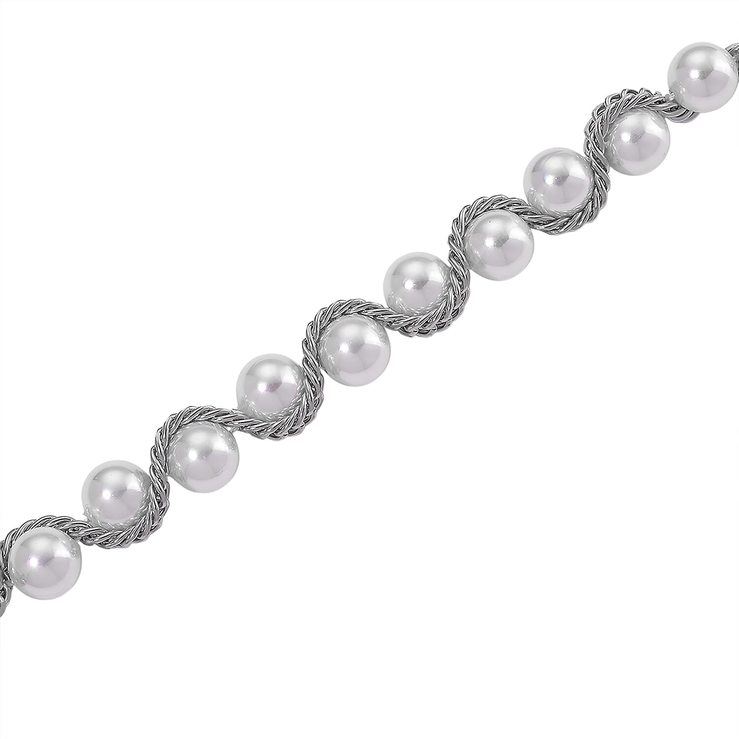 White Shell Pearl Twilight Waves Necklace in Stainless Steel 19.5-21.5 Inches
