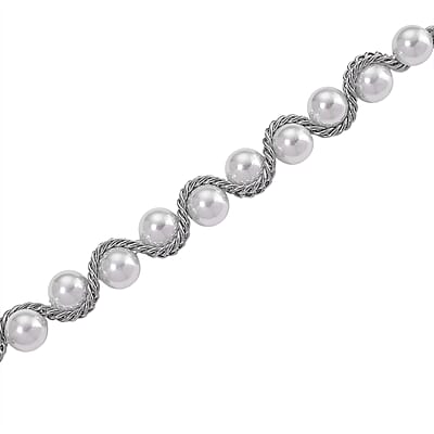 White Shell Pearl Twilight Waves Necklace in Stainless Steel 19.5-21.5 Inches