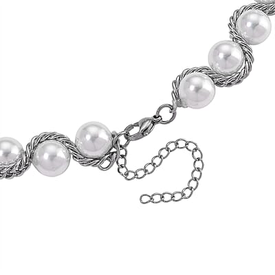 White Shell Pearl Twilight Waves Necklace in Stainless Steel 19.5-21.5 Inches