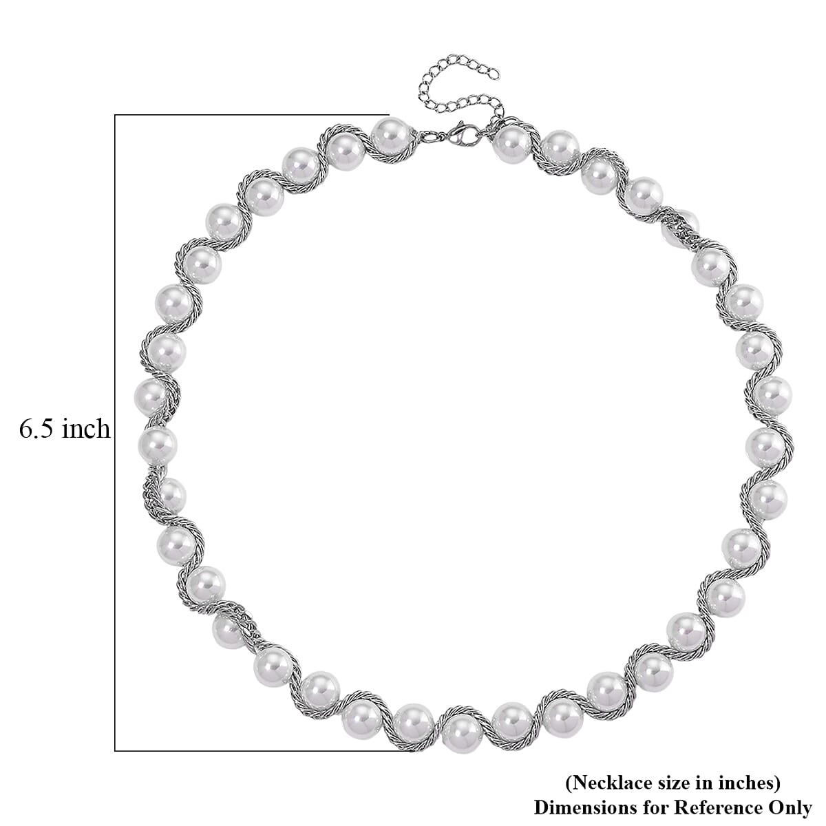 White Shell Pearl Twilight Waves Necklace in Stainless Steel 19.5-21.5 Inches