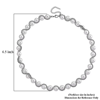 White Shell Pearl Twilight Waves Necklace in Stainless Steel 19.5-21.5 Inches