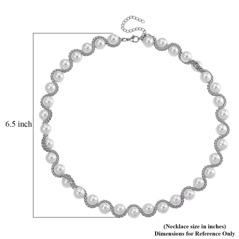 White Shell Pearl Twilight Waves Necklace in Stainless Steel 19.5-21.5 Inches