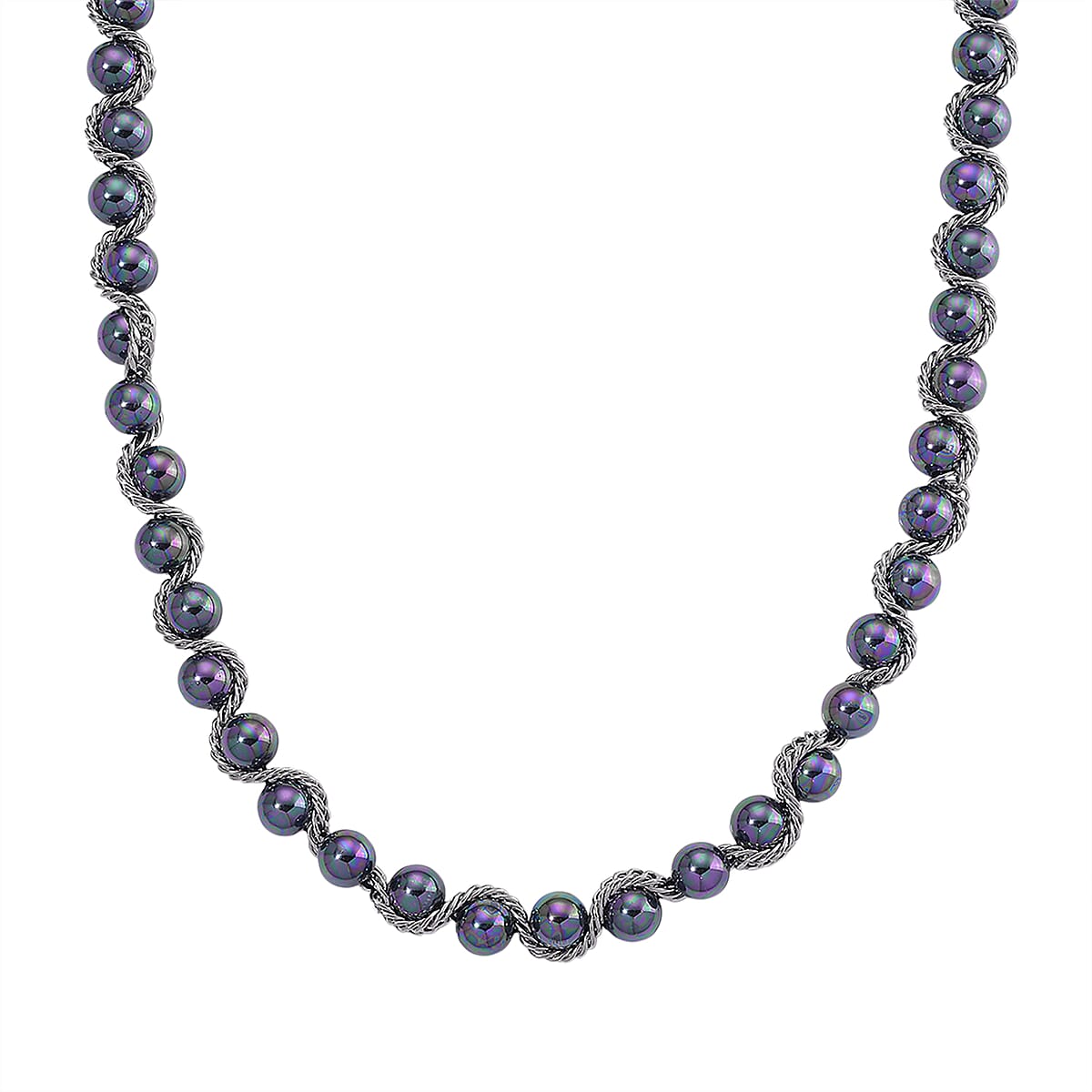 Peacock Color Shell Pearl Twilight Waves Necklace in Stainless Steel 19.5-21.5 Inches image number 0