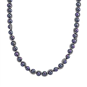 Peacock Color Shell Pearl Twilight Waves Necklace in Stainless Steel 19.5-21.5 Inches
