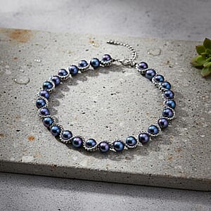 Peacock Color Shell Pearl Twilight Waves Necklace in Stainless Steel 19.5-21.5 Inches