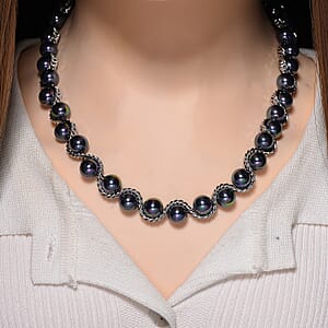 Peacock Color Shell Pearl Twilight Waves Necklace in Stainless Steel 19.5-21.5 Inches