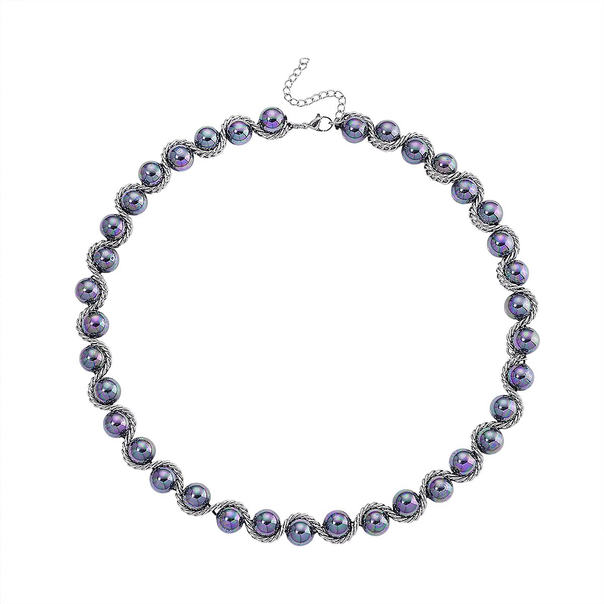Peacock Color Shell Pearl Twilight Waves Necklace in Stainless Steel 19.5-21.5 Inches image number 3
