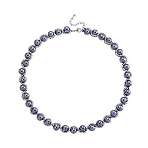 Peacock Color Shell Pearl Twilight Waves Necklace in Stainless Steel 19.5-21.5 Inches
