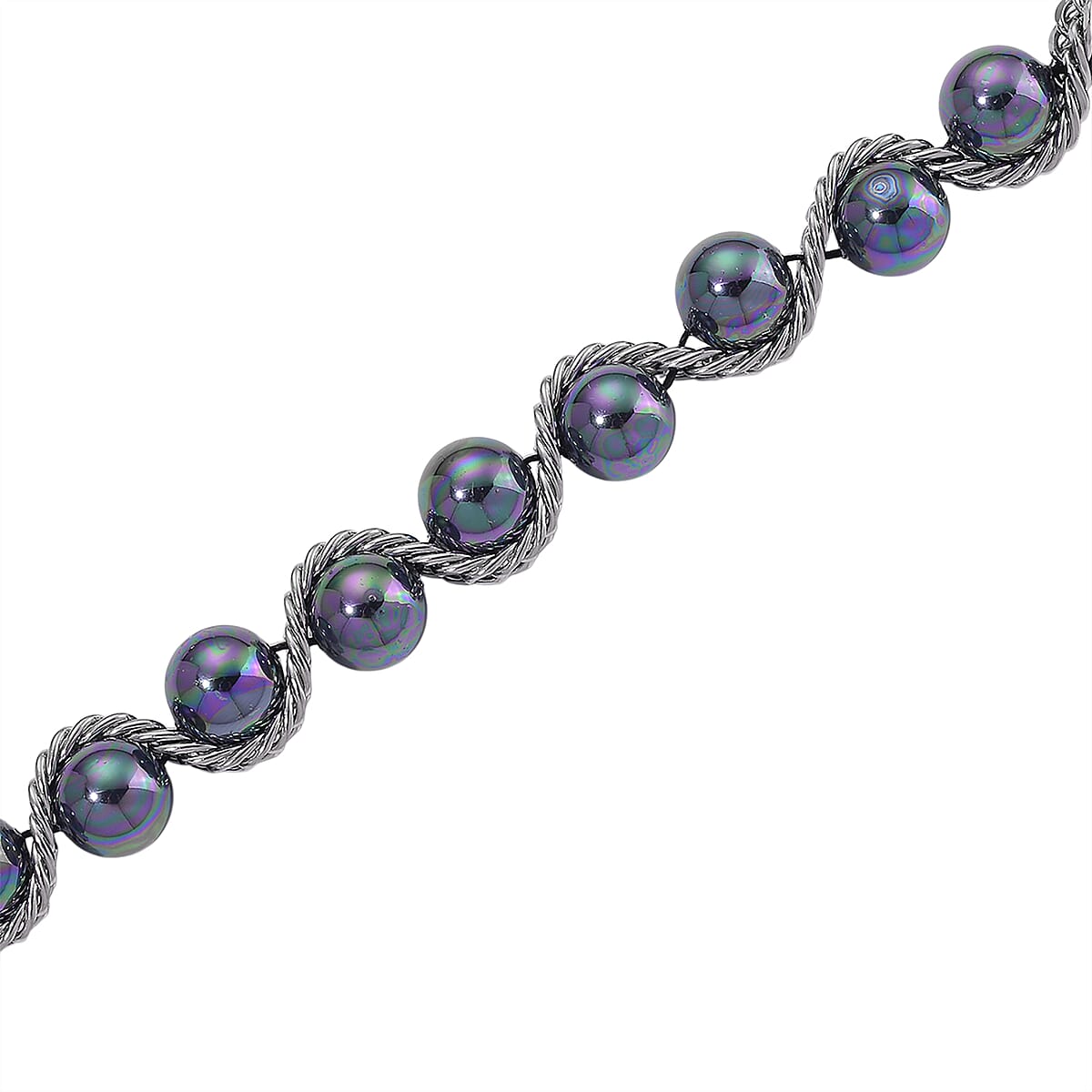 Peacock Color Shell Pearl Twilight Waves Necklace in Stainless Steel 19.5-21.5 Inches image number 4