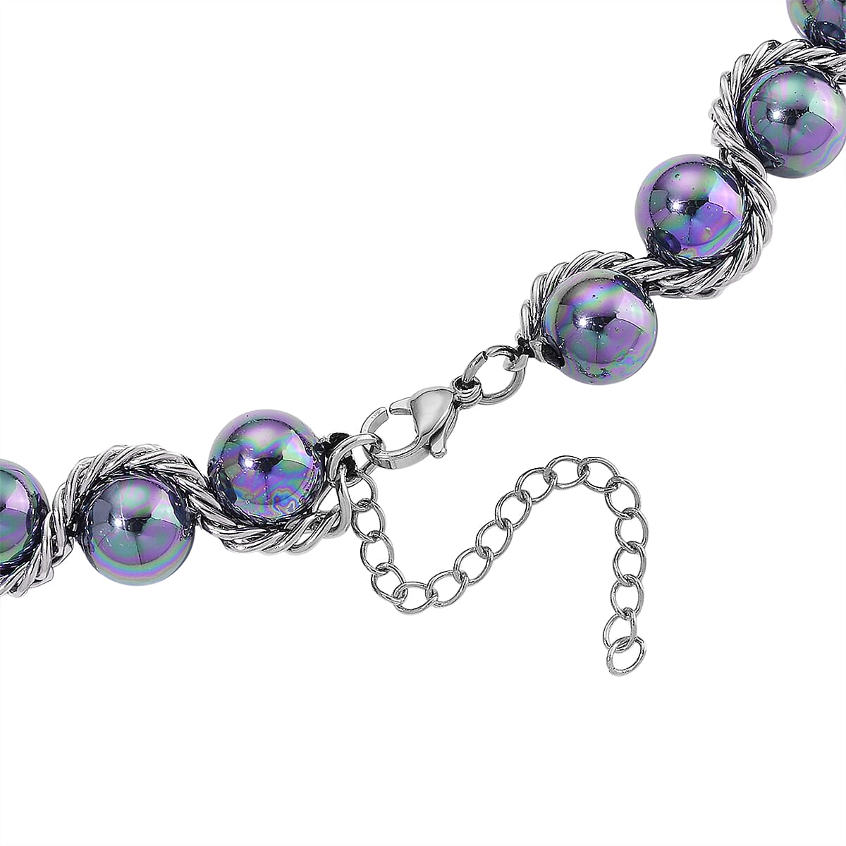 Peacock Color Shell Pearl Twilight Waves Necklace in Stainless Steel 19.5-21.5 Inches image number 5