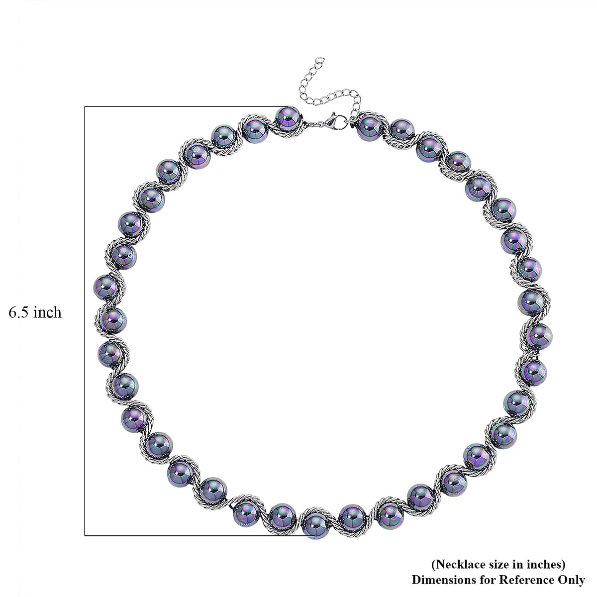 Peacock Color Shell Pearl Twilight Waves Necklace in Stainless Steel 19.5-21.5 Inches image number 6