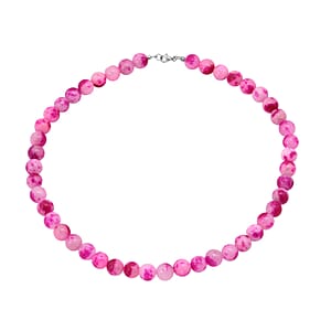 Peach Purple Watermelon Agate Beaded 335.35 ctw Necklace 18 Inches in Sterling Silver