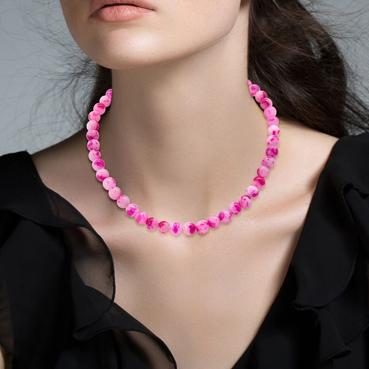 Peach Purple Watermelon Agate Beaded 335.35 ctw Necklace 18 Inches in Sterling Silver image number 2