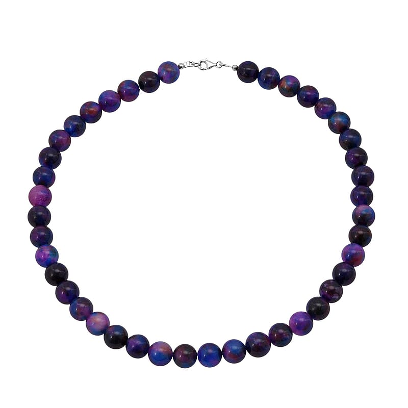 Purple Agate Beaded 335.35 ctw Necklace 18 Inches in Sterling Silver