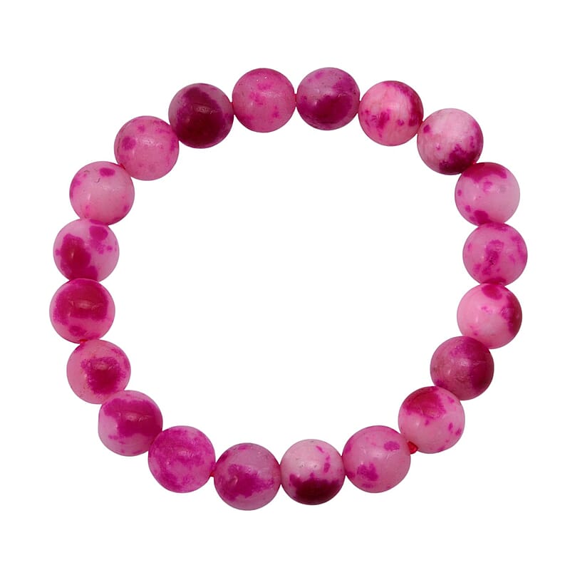 Peach Purple Watermelon Agate Beaded 137.65 ctw Stretch Bracelet