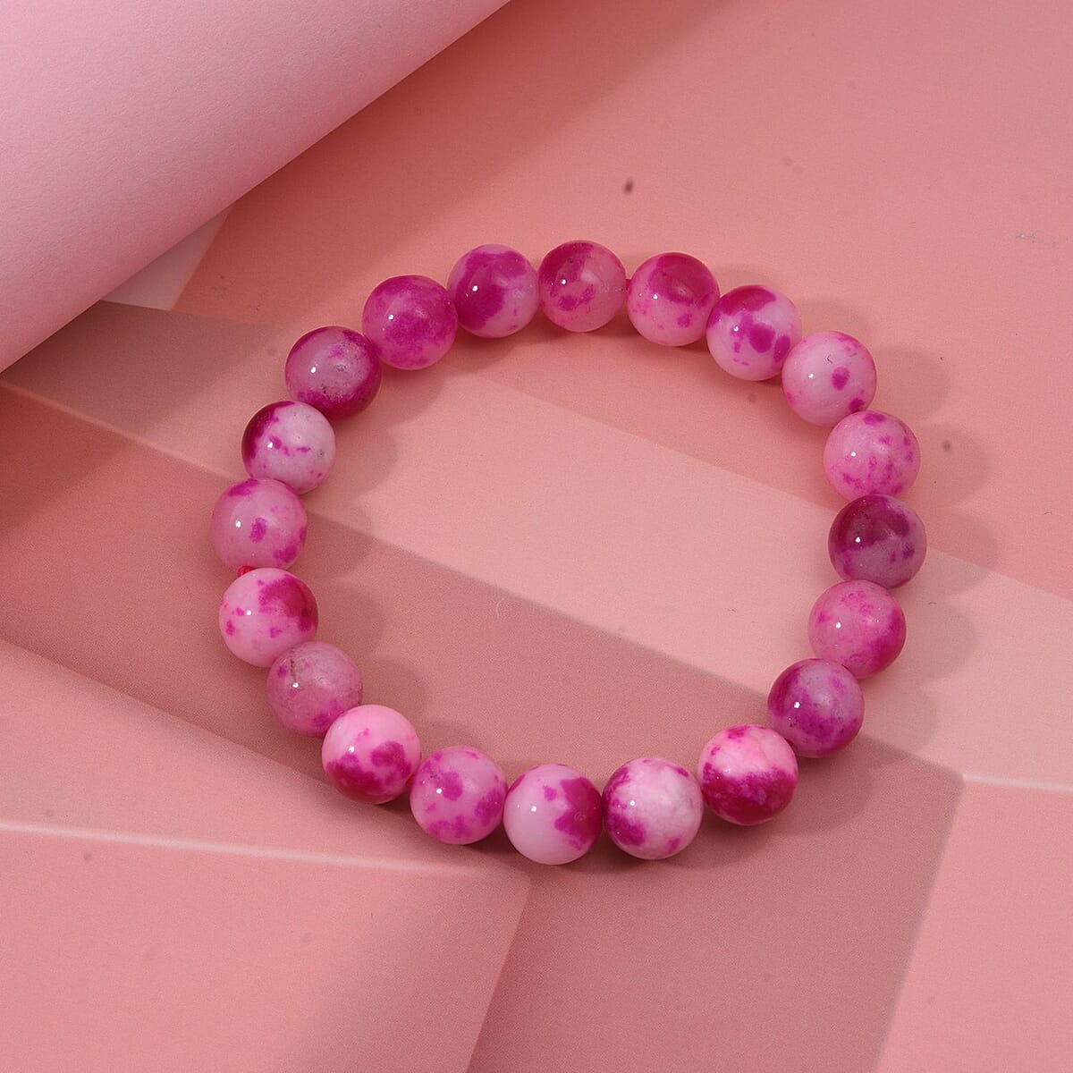 Peach Purple Watermelon Agate Beaded 137.65 ctw Stretch Bracelet image number 1