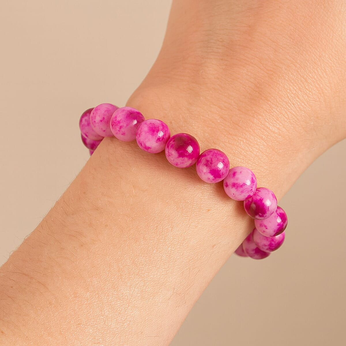 Peach Purple Watermelon Agate Beaded 137.65 ctw Stretch Bracelet image number 2