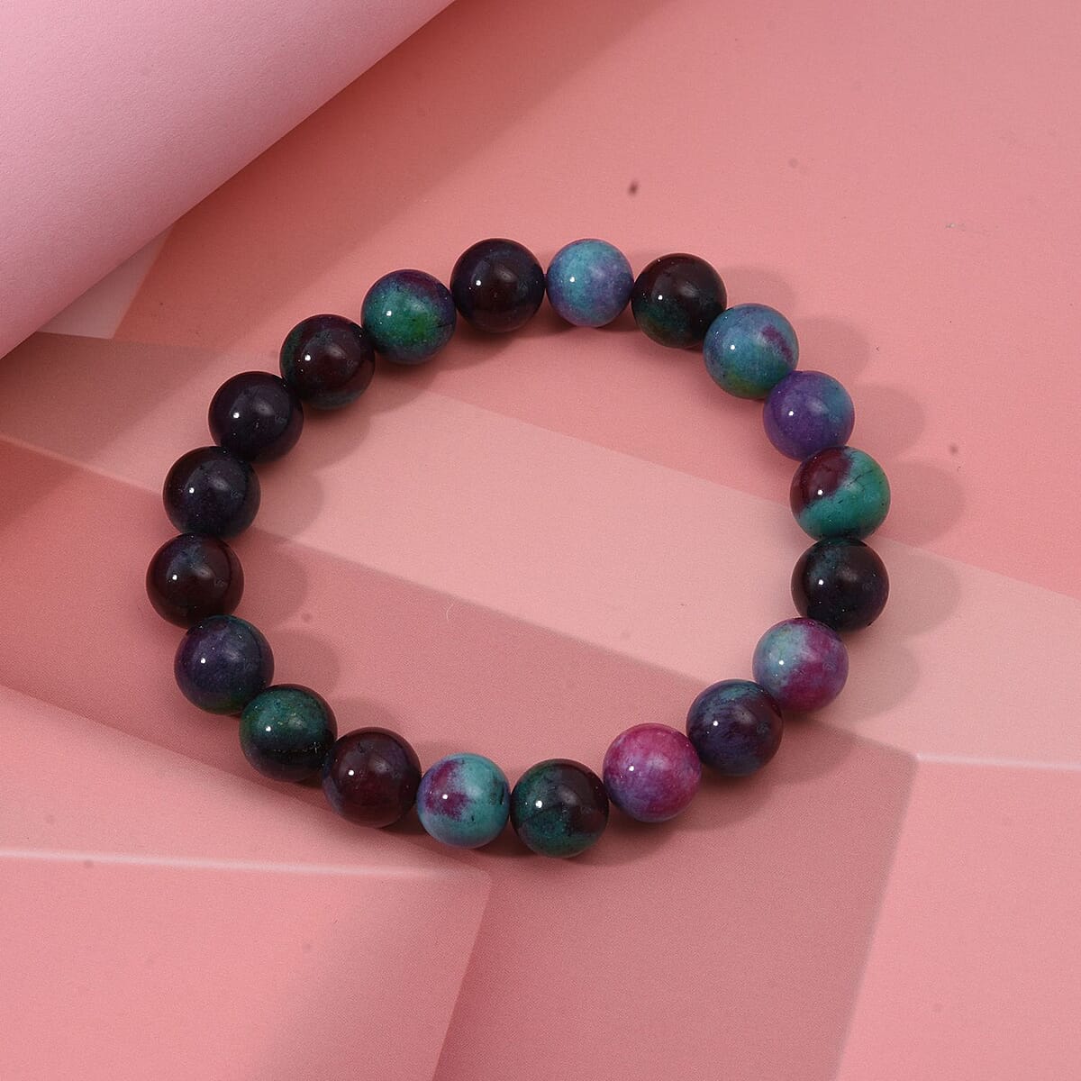 Purple Sugar Agate Beaded 137.65 ctw Stretch Bracelet  image number 1