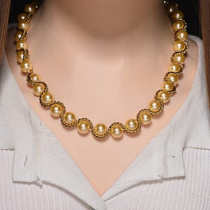 Golden Shell Pearl Twilight Waves Necklace in ION Plated YG Stainless Steel 19.5-21.5 Inches