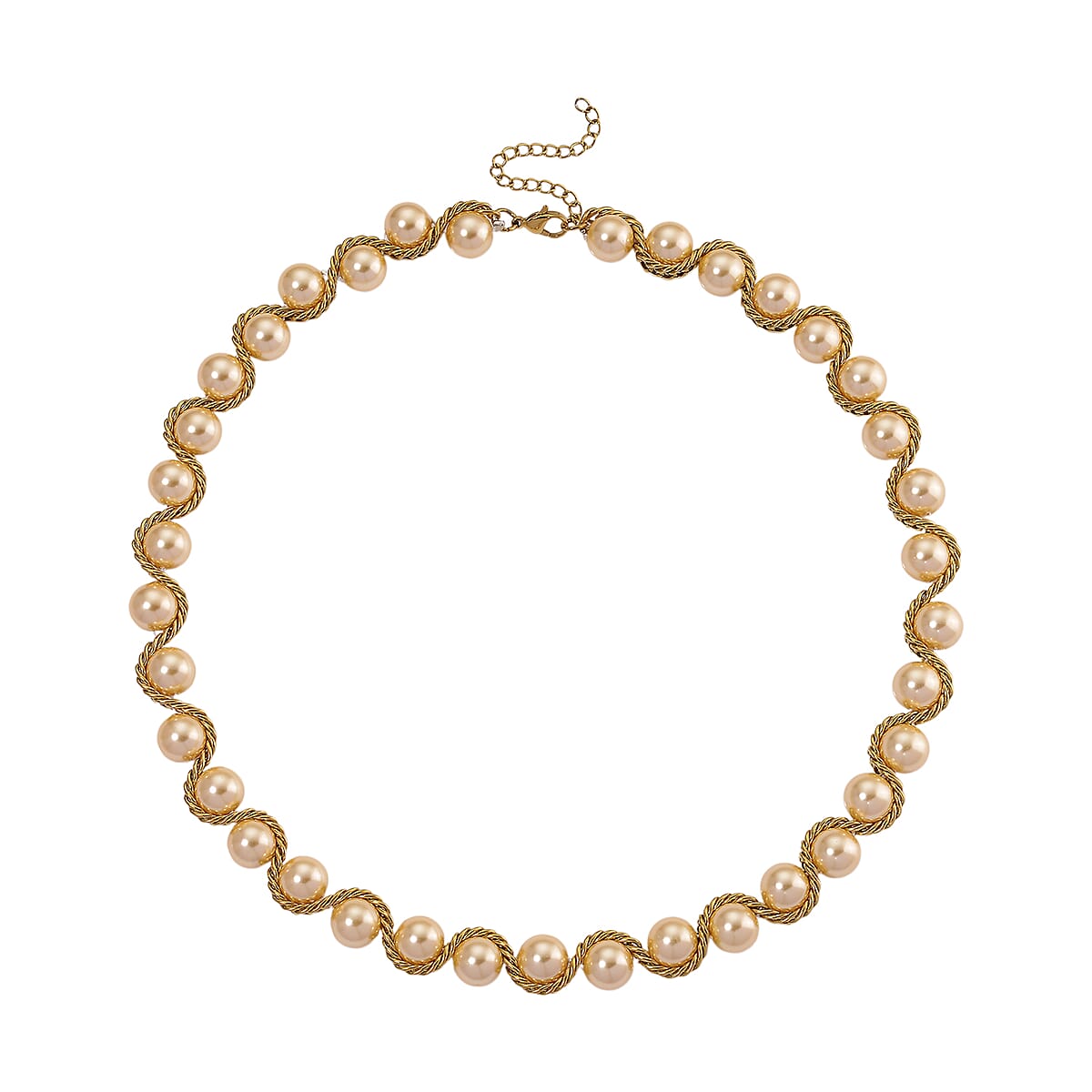 Golden Shell Pearl Twilight Waves Necklace in ION Plated YG Stainless Steel 19.5-21.5 Inches image number 2