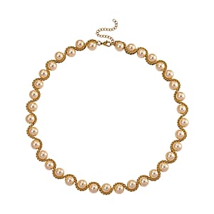 Golden Shell Pearl Twilight Waves Necklace in ION Plated YG Stainless Steel 19.5-21.5 Inches
