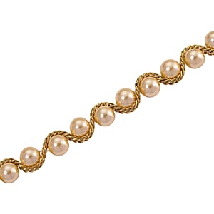 Golden Shell Pearl Twilight Waves Necklace in ION Plated YG Stainless Steel 19.5-21.5 Inches