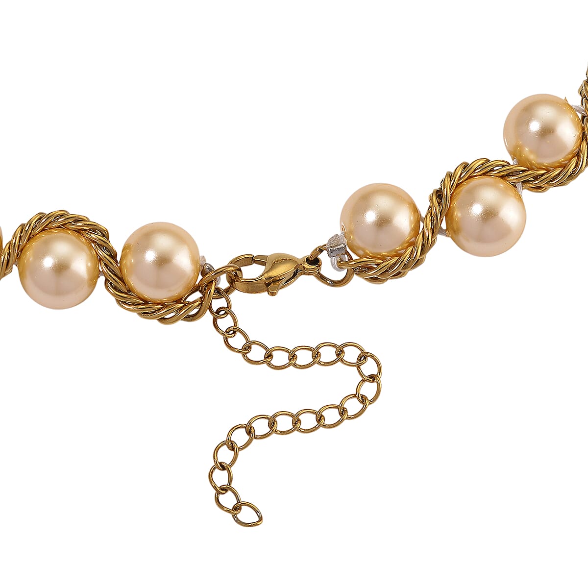 Golden Shell Pearl Twilight Waves Necklace in ION Plated YG Stainless Steel 19.5-21.5 Inches image number 4
