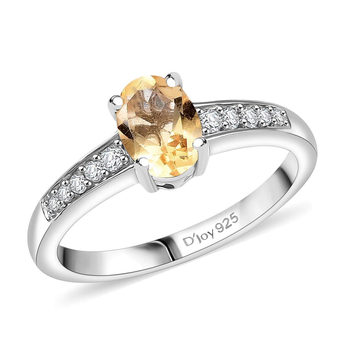 D'Joy Brazilian Citrine and White Zircon 1.10 ctw Ring in Rhodium Over Sterling Silver (Size 5.0) image number 0