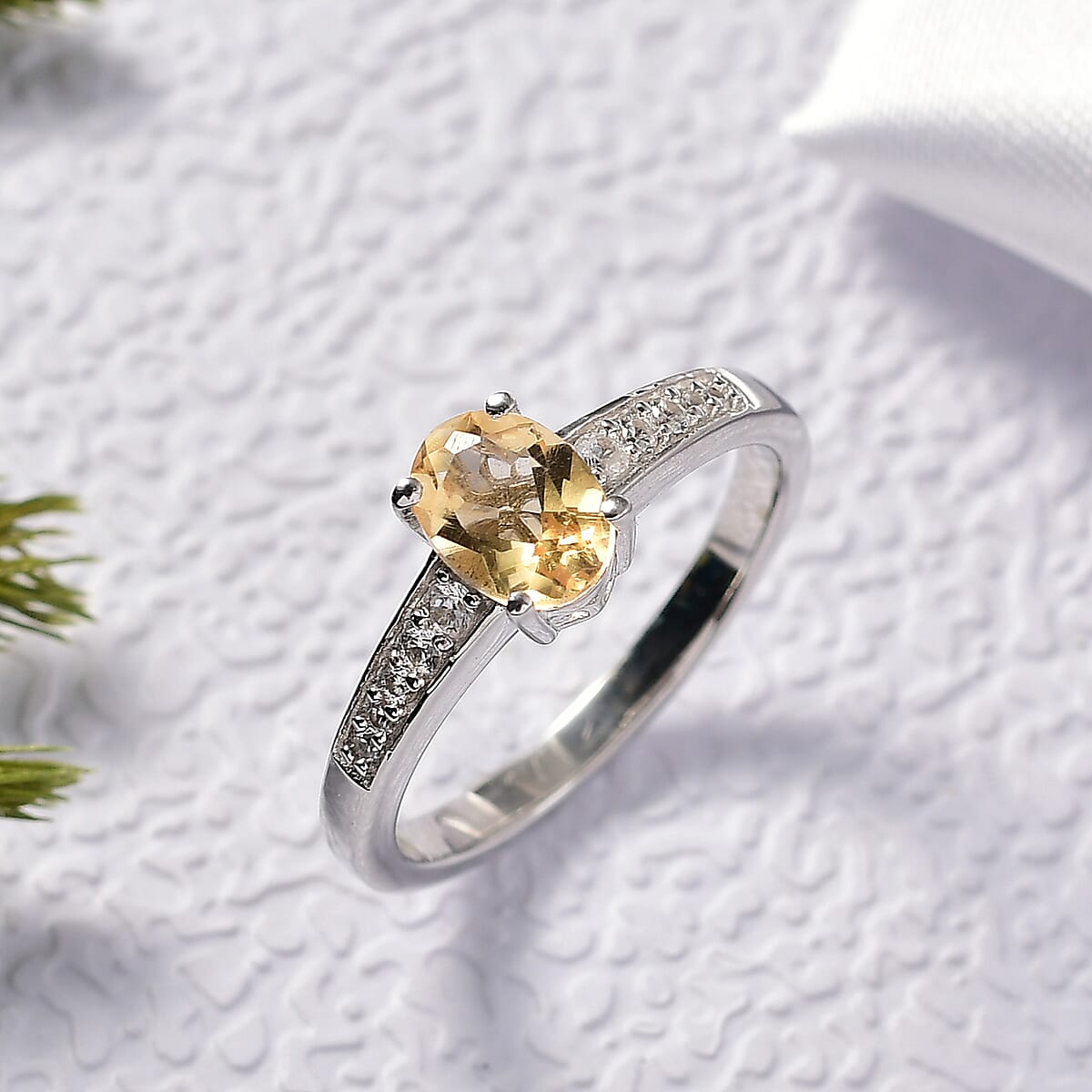 D'Joy Brazilian Citrine and White Zircon 1.10 ctw Ring in Rhodium Over Sterling Silver (Size 5.0) image number 1