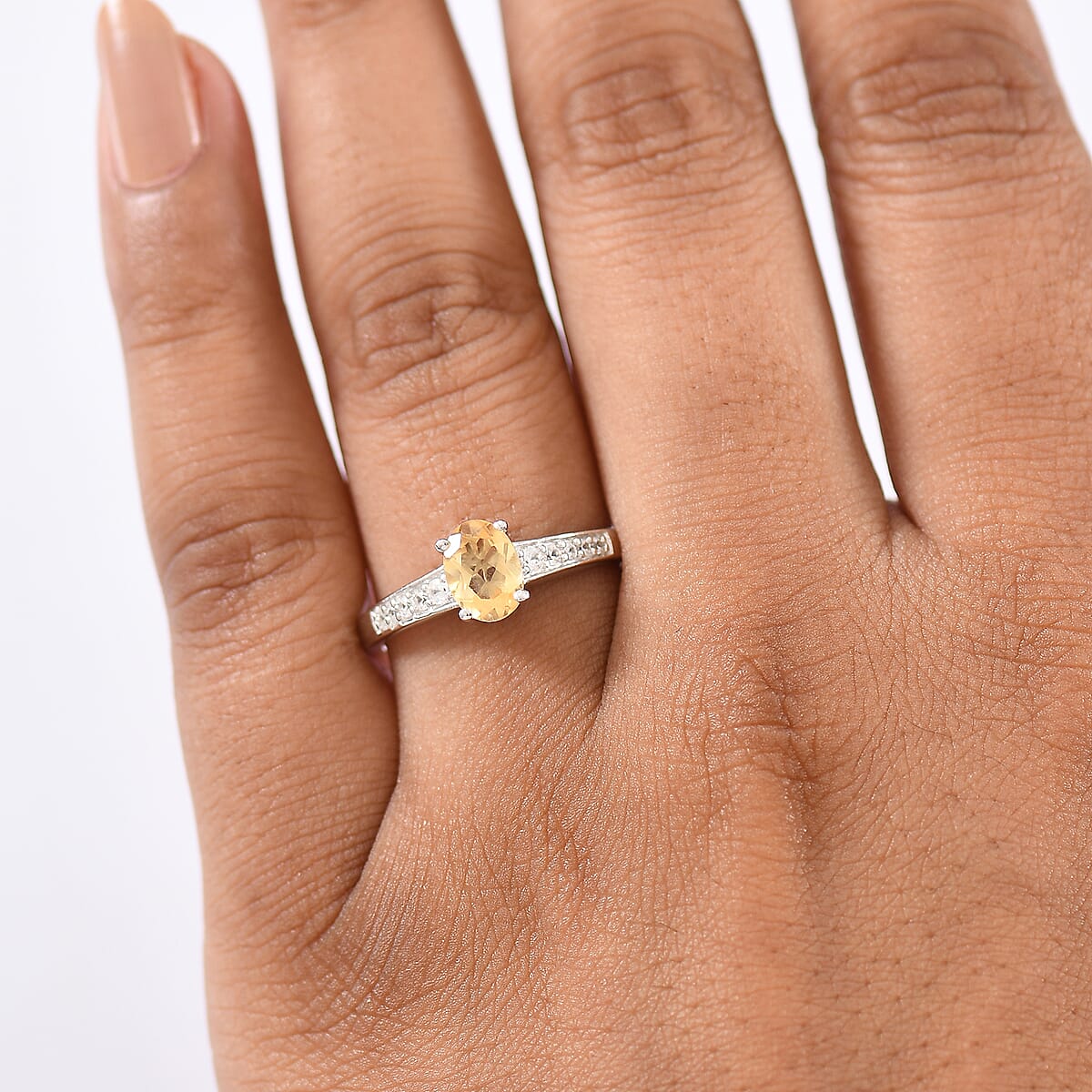 D'Joy Brazilian Citrine and White Zircon 1.10 ctw Ring in Rhodium Over Sterling Silver (Size 5.0) image number 2