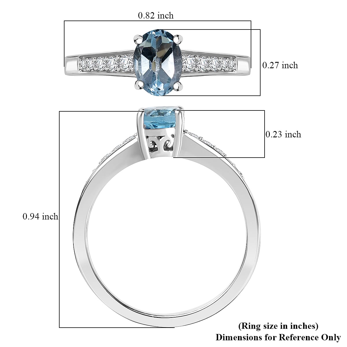 D'Joy Sky Blue Topaz, White Zircon Ring in Rhodium Over Sterling Silver (Size 8.0) 1.25 ctw