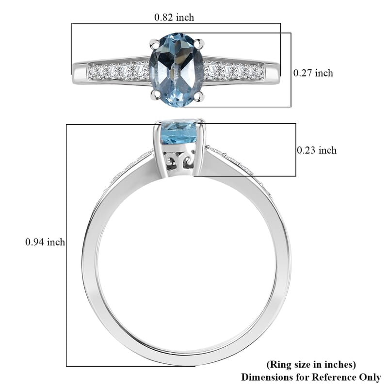 D'Joy Sky Blue Topaz, White Zircon Ring in Rhodium Over Sterling Silver (Size 8.0) 1.25 ctw