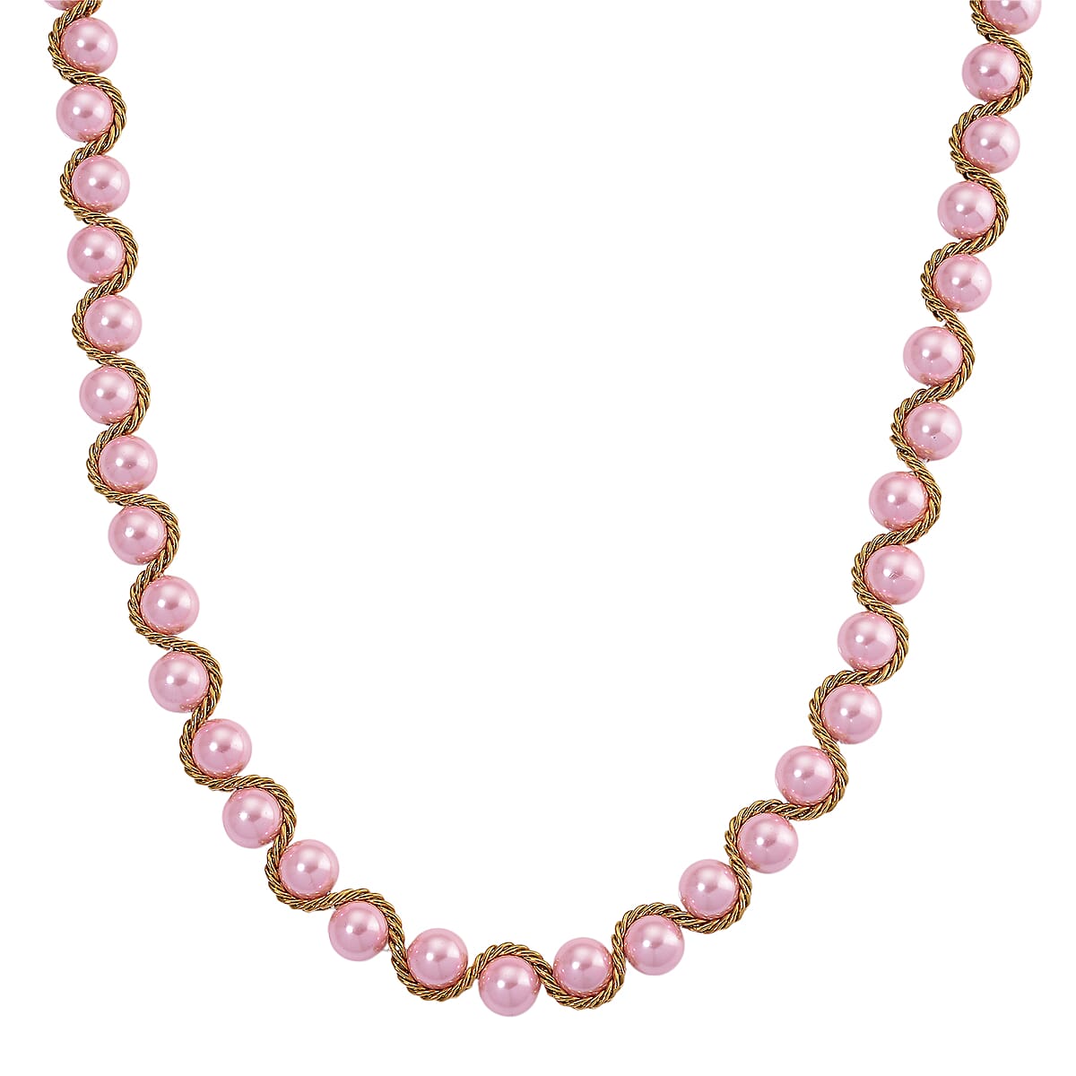 Pink Shell Pearl Twilight Waves Necklace in ION Plated YG Stainless Steel 19.5-21.5 Inches image number 0