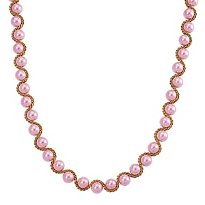 Pink Shell Pearl Twilight Waves Necklace in ION Plated YG Stainless Steel 19.5-21.5 Inches